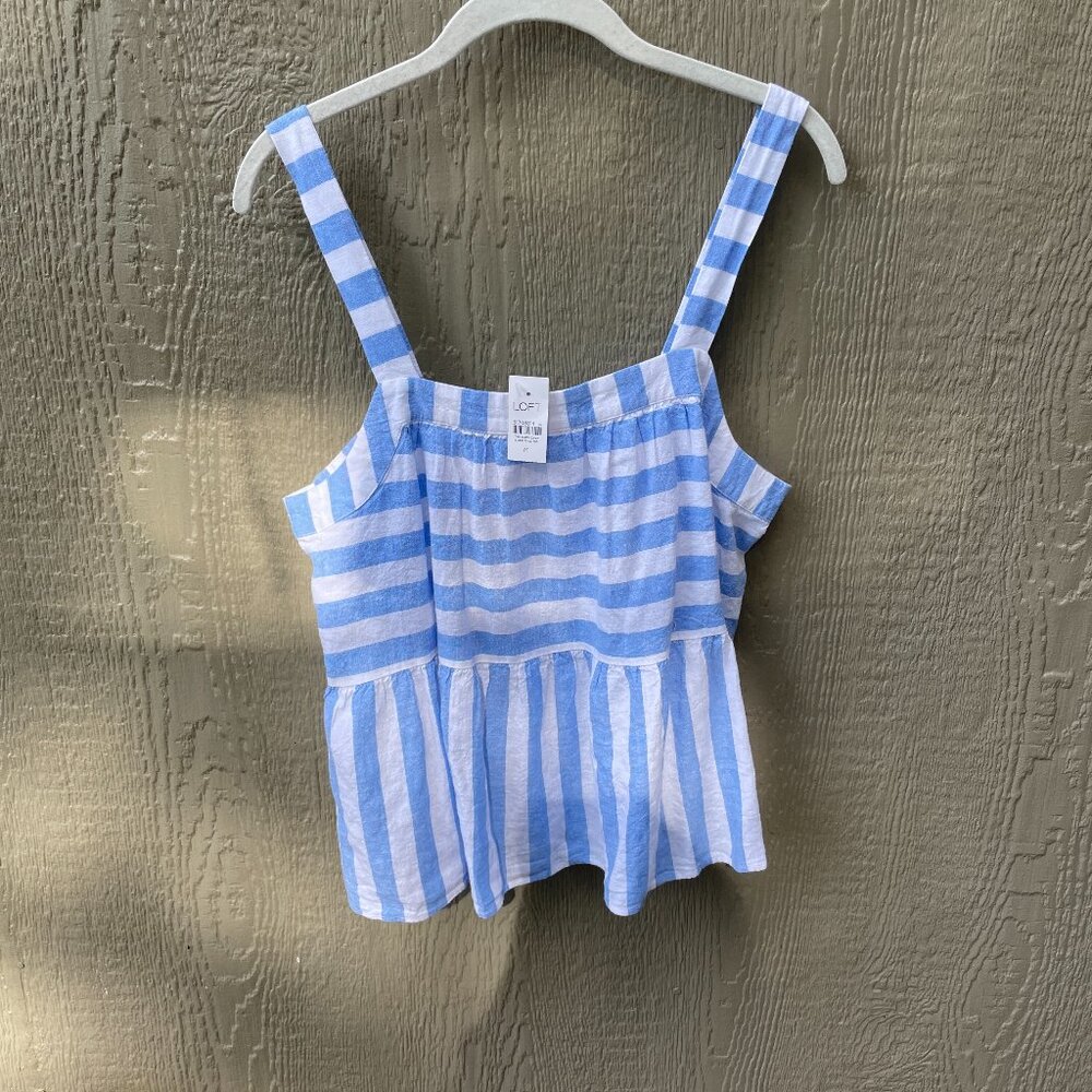 NEW LOFT Tank Top Size M Linen Babydoll Relax‎ Beach Blue White Stripe NWT